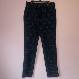Feraud Size 30 Wool Blend Navy Blue Plaid Trouser Pants